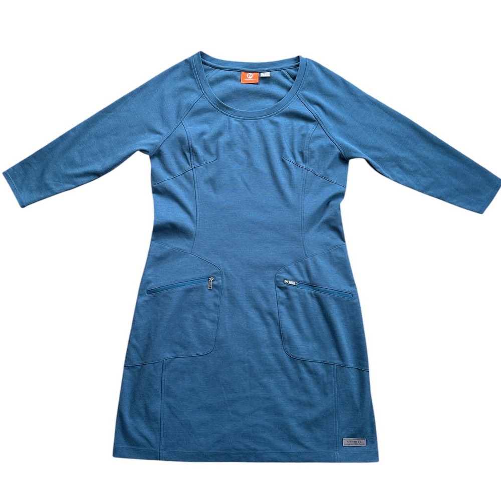 Merrell‎ Active Dress Wmn Medium Blue Excellent 3/4 Sleeve Zip Pocket Athleisure